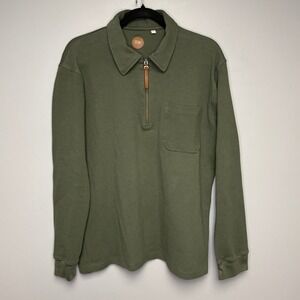 Common‎ People Olive Green 1/2 Zip Waffle Knit Gorpcore Mens Sweater Sz M